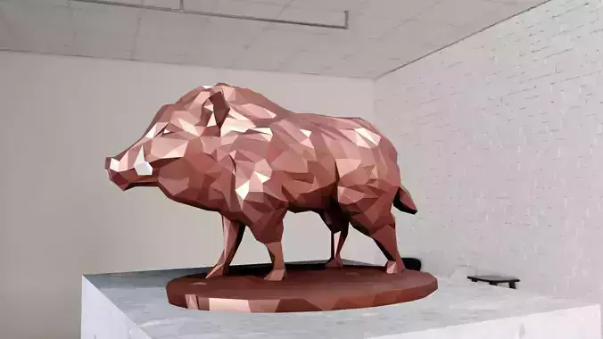 wild boar low poly geometrical standing STL
