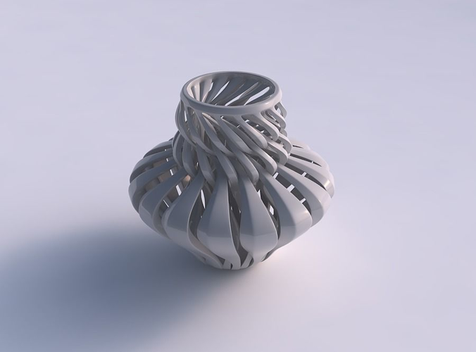 Vase curved twisted with sharp muscle structure and intertwining in neck squeezed