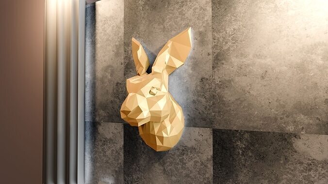 Rabbit head wall mount low poly geometrical STL 3D print model