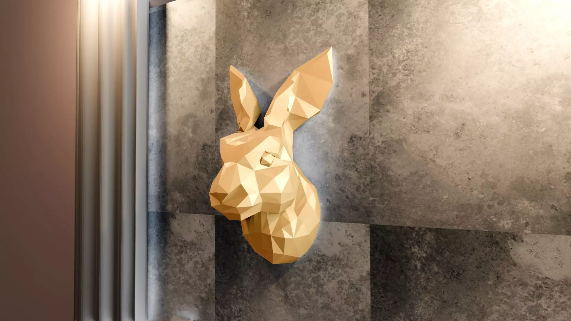 Rabbit head wall mount low poly geometrical STL 3D print model_0