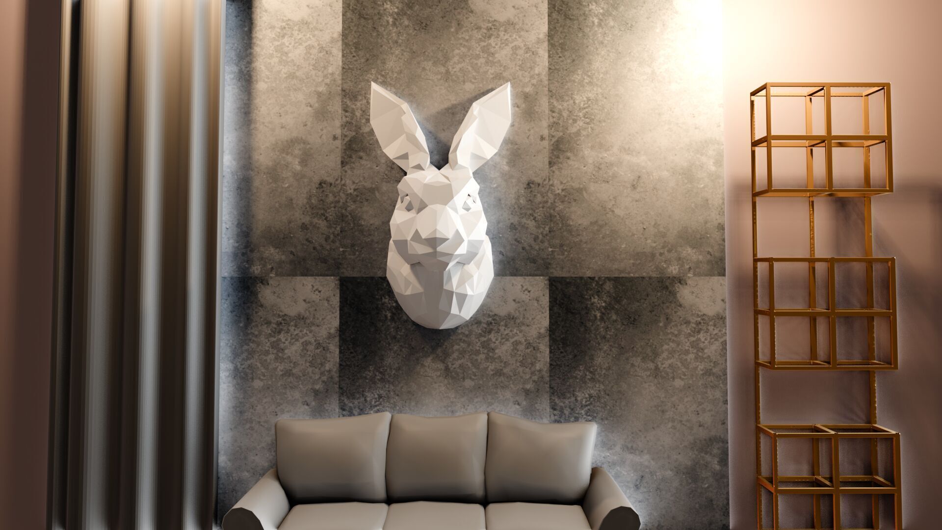 Rabbit head wall mount low poly geometrical STL 3D print model_5