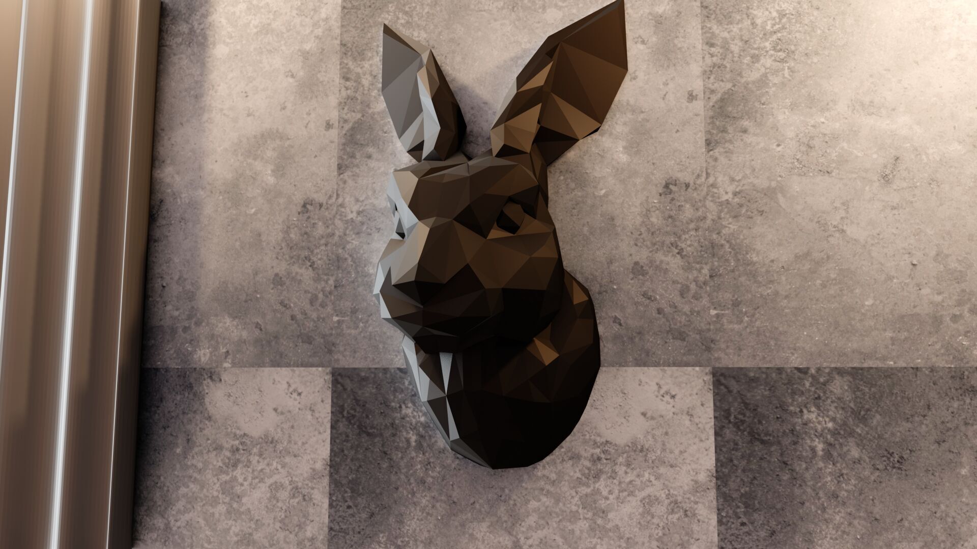 Rabbit head wall mount low poly geometrical STL 3D print model_10