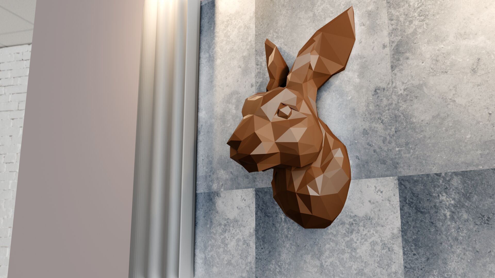 Rabbit head wall mount low poly geometrical STL 3D print model_8
