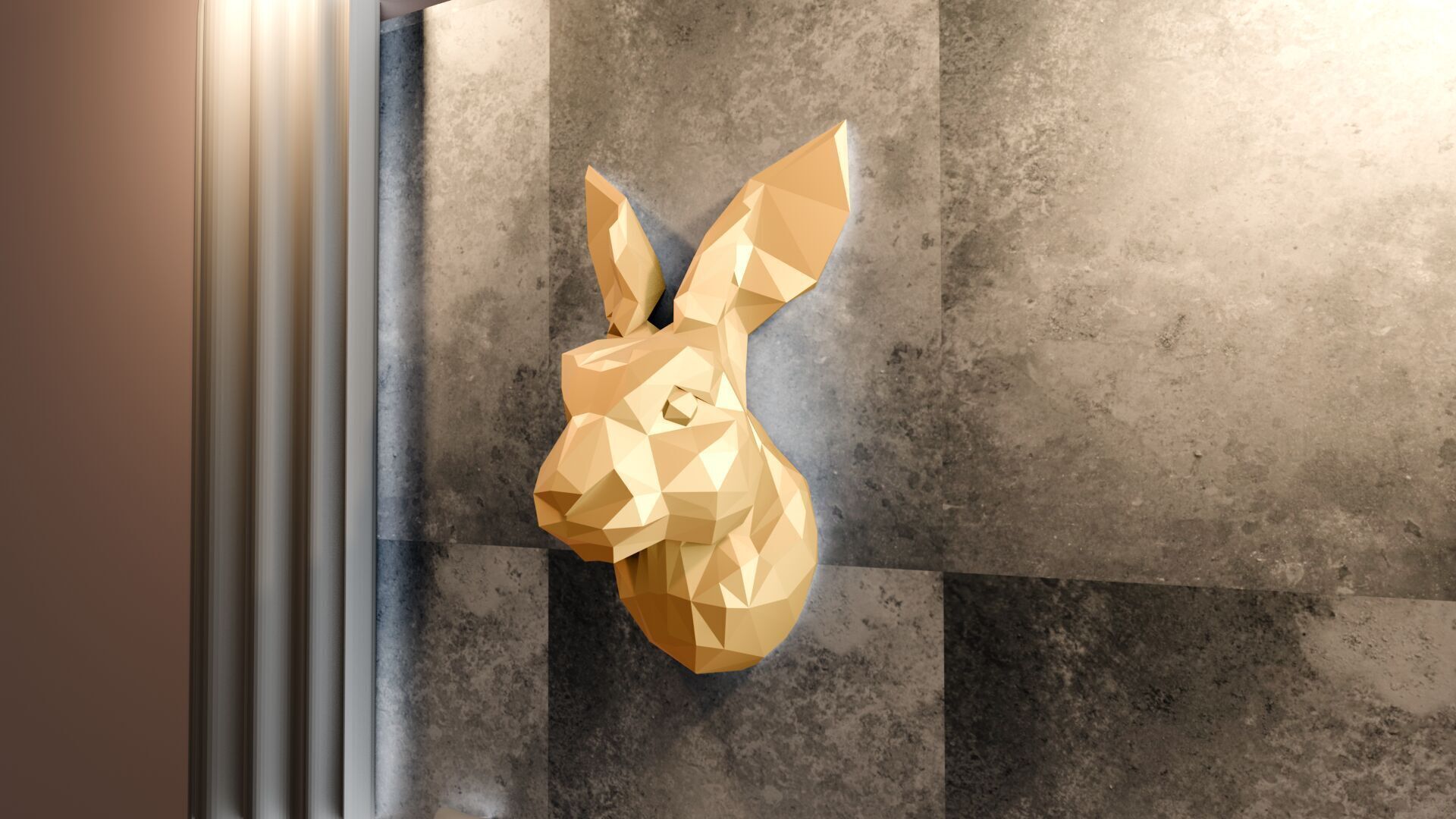 Rabbit head wall mount low poly geometrical STL 3D print model_1