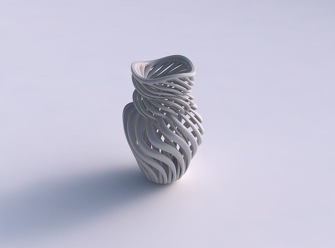 Vase curved twisted with muscle structure and intertwining in neck wavy top