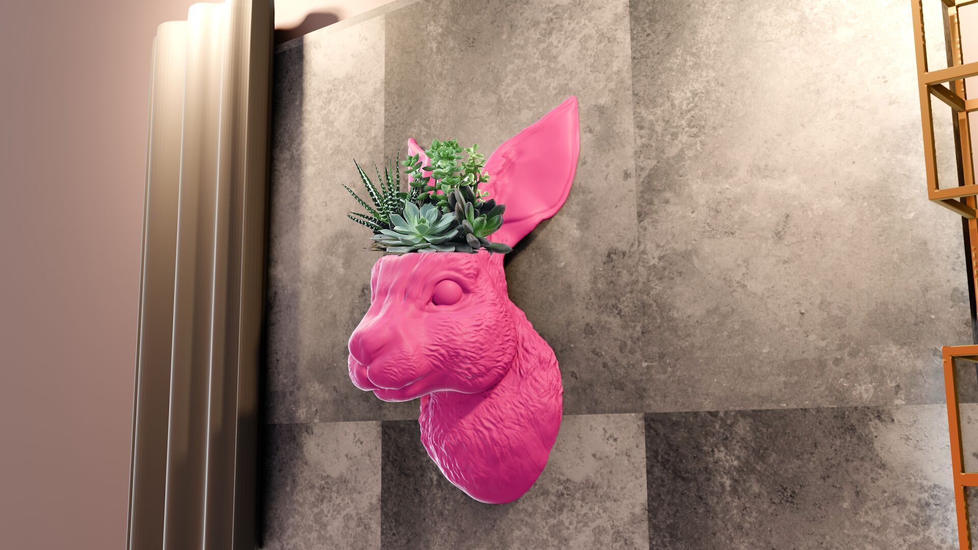 Rabbit head wall mount planter succulent pot flower vase STL 3D print model_2