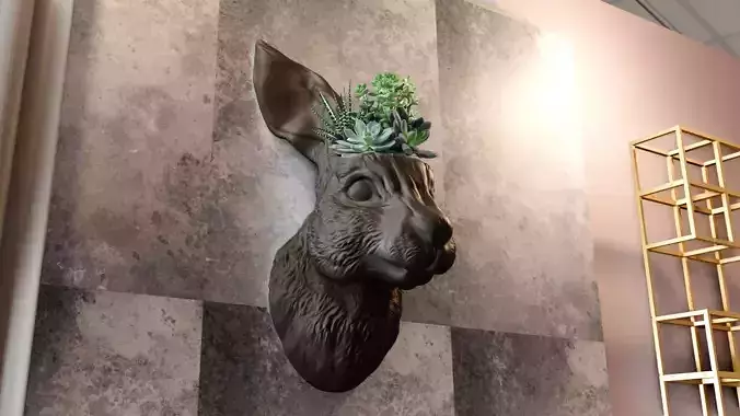 Rabbit head wall mount planter succulent pot flower vase STL