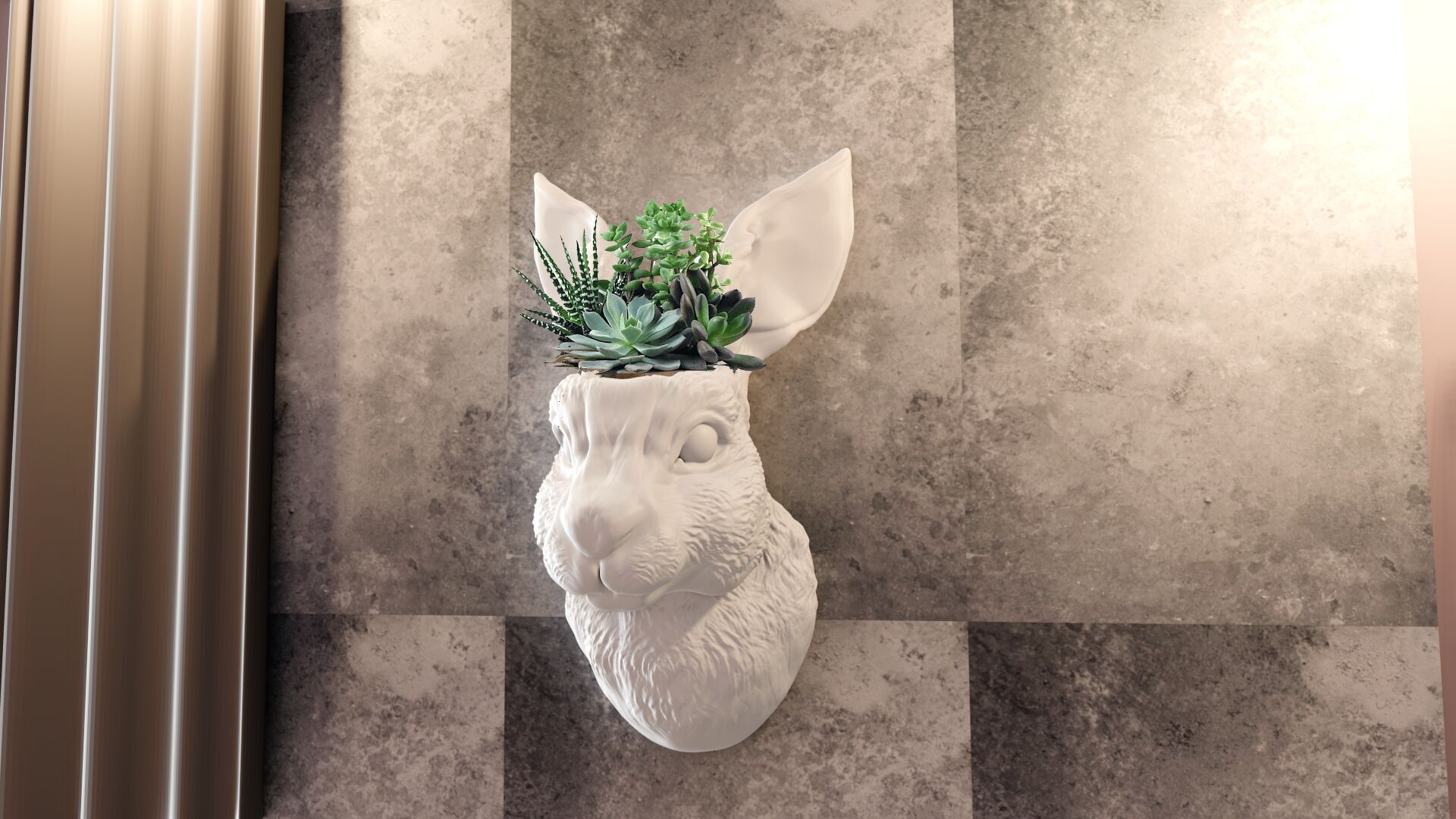 Rabbit head wall mount planter succulent pot flower vase STL 3D print model_1