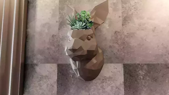 Rabbit head wall mount low poly planter succulent  vase STL