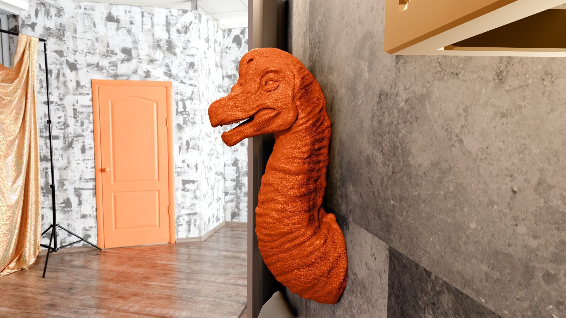 brachiosaurus brontosaurus head wall mount STL 3D print model_6