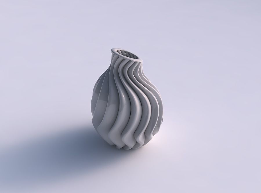 Vase curved wavy tall with extruded lines squeezed with strec... 3D print model_0