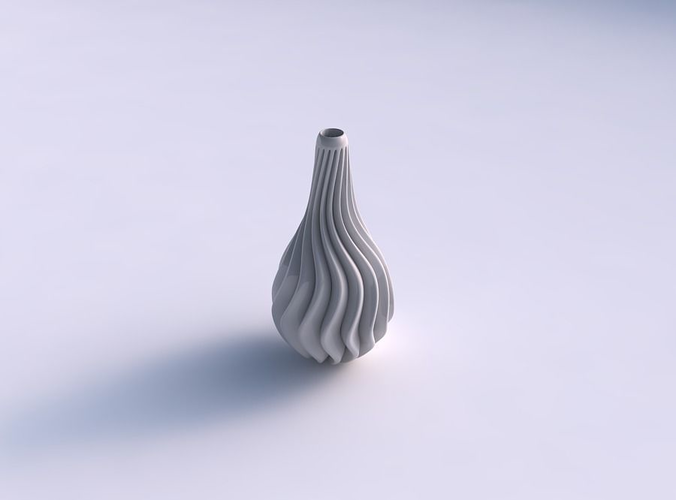 Vase curved wavy small with extruded lines long neck