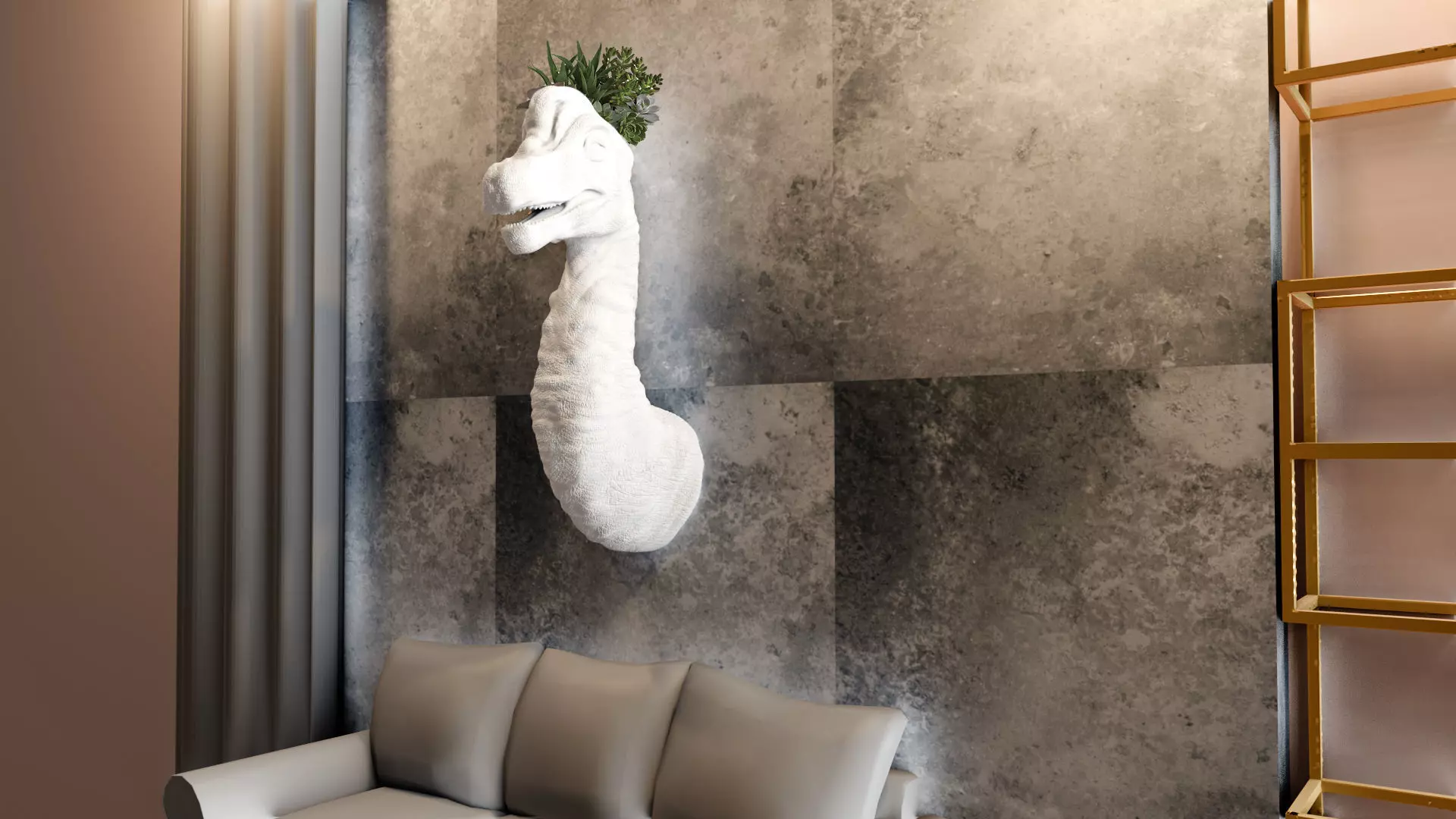 brachiosaurus brontosaurus head wall mount planter cactus STL 3D print model