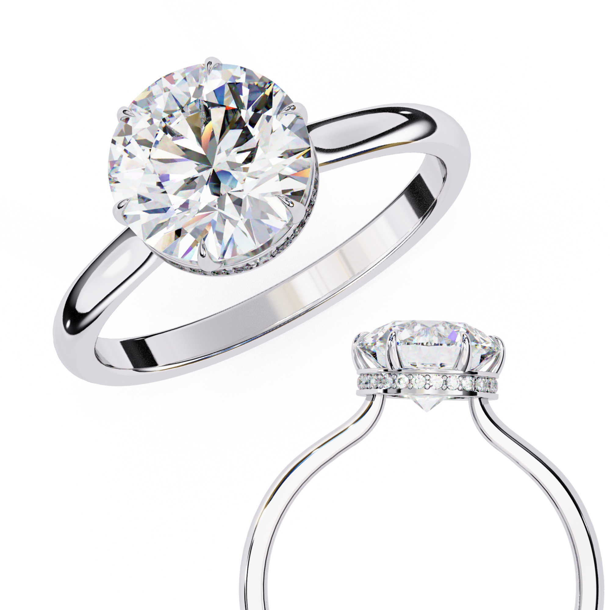 Mono Solitaire Diamond Ring 360 animation renders 3dm stl 3D print model_3