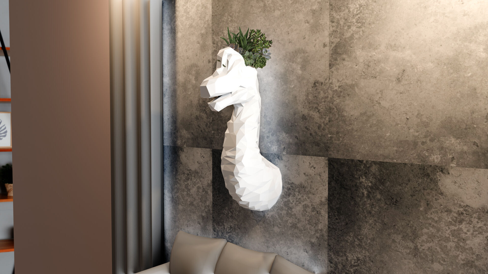 brontosaurus brachiosaurus lowpolygeometrical head wallmount STL 3D print model_4