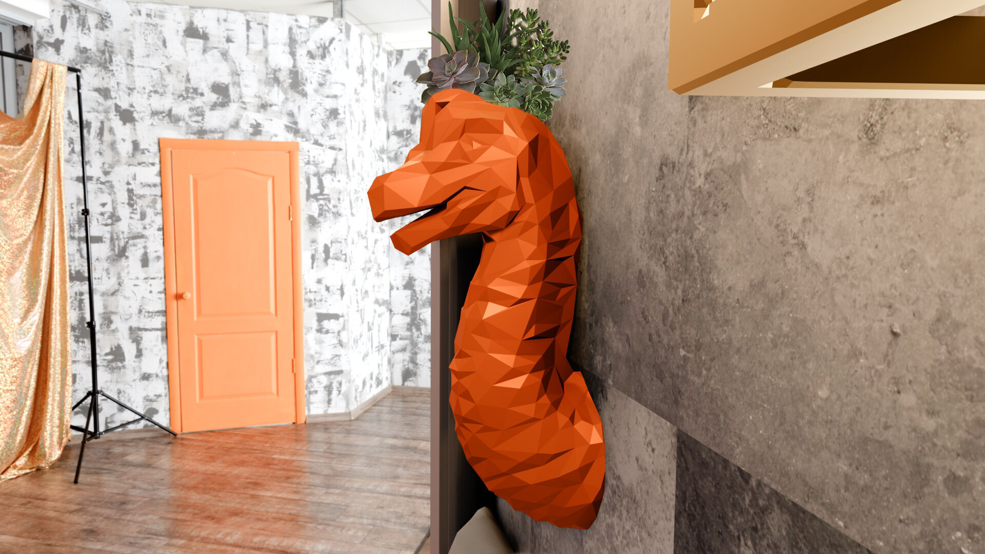 brontosaurus brachiosaurus lowpolygeometrical head wallmount STL 3D print model_1