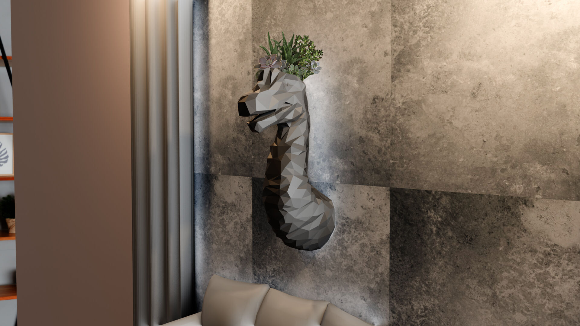 brontosaurus brachiosaurus lowpolygeometrical head wallmount STL 3D print model_5