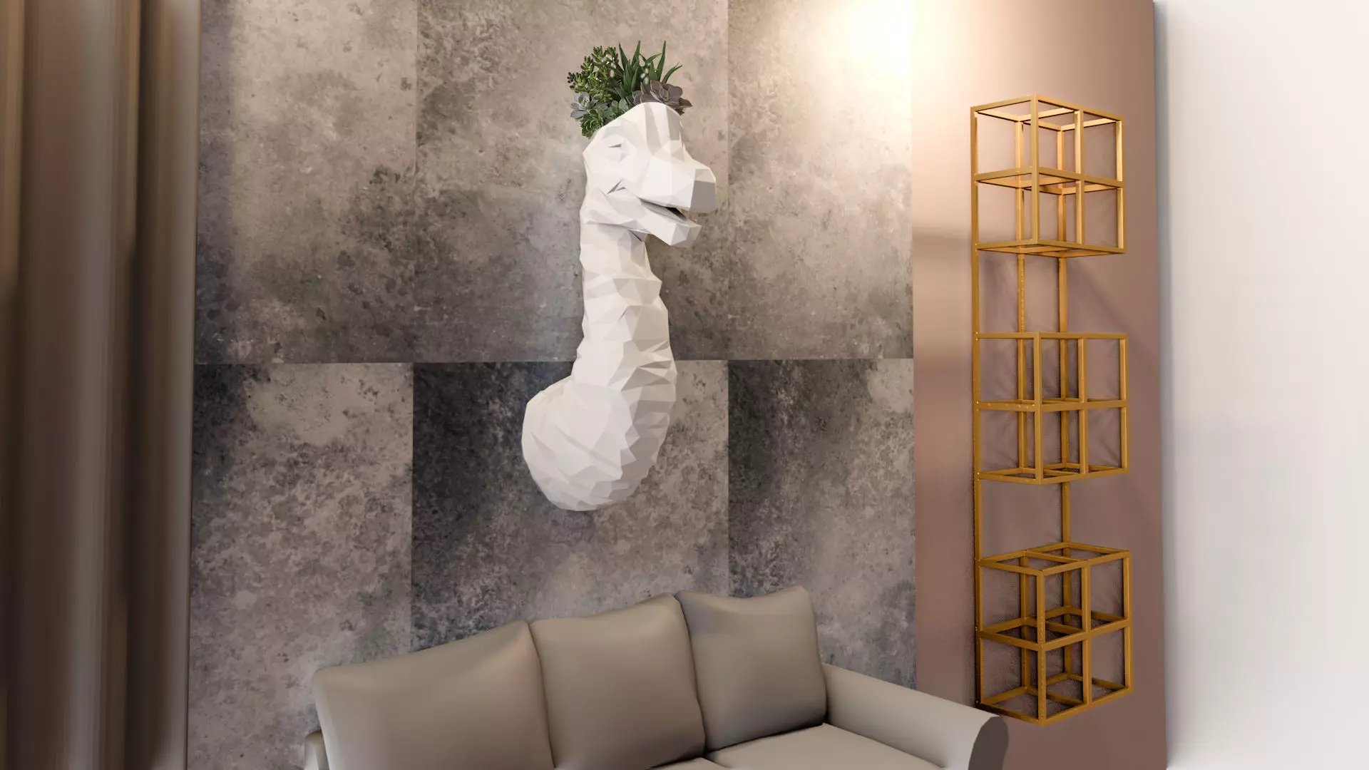 brontosaurus brachiosaurus lowpolygeometrical head wallmount STL 3D print model_0