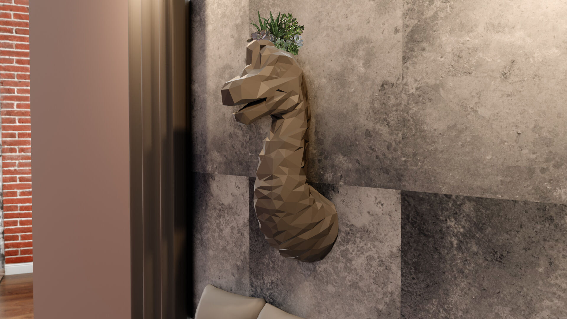 brontosaurus brachiosaurus lowpolygeometrical head wallmount STL 3D print model_2