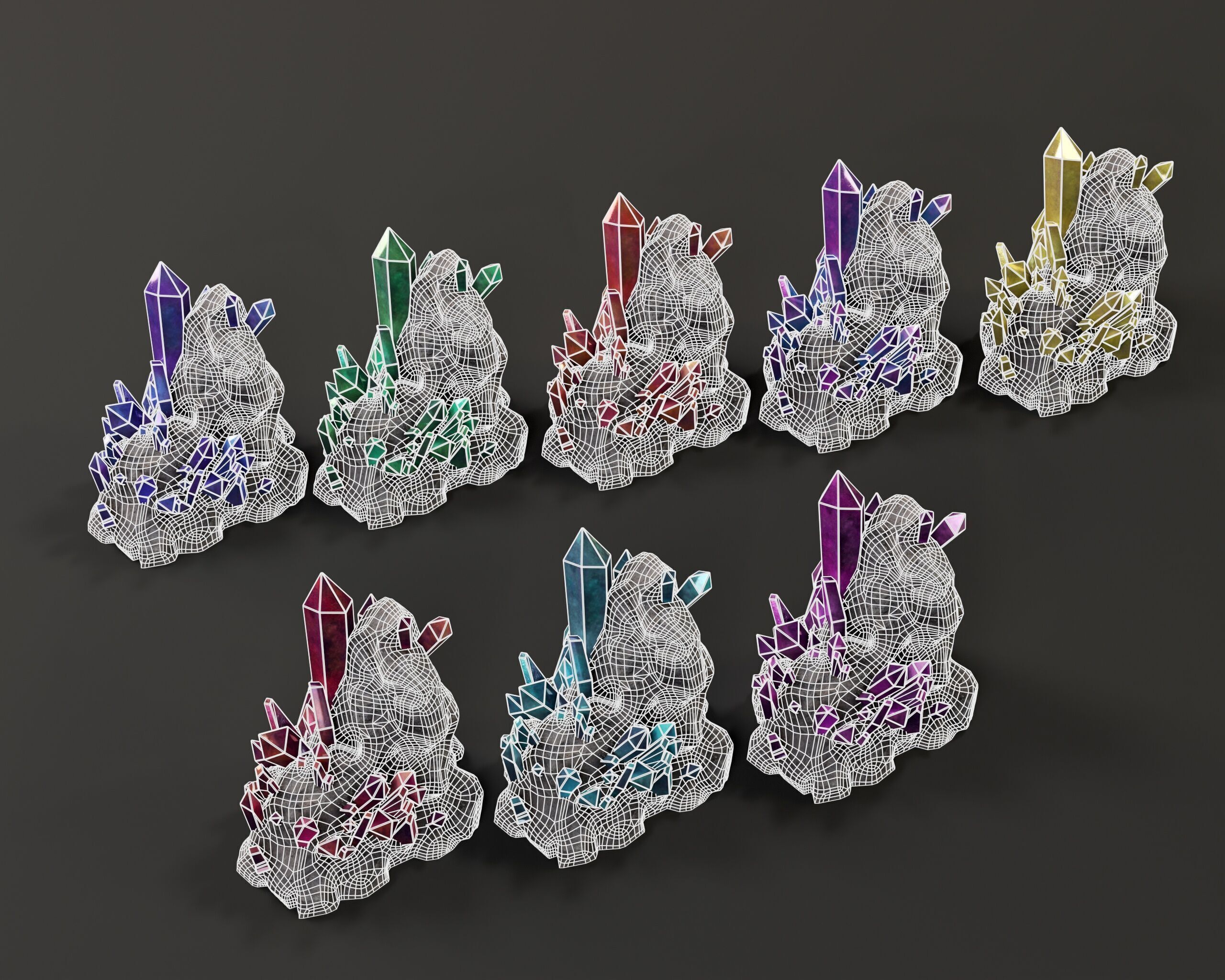 Crystal Ore Set 1 - 8 Colors Low-poly 3D model_5