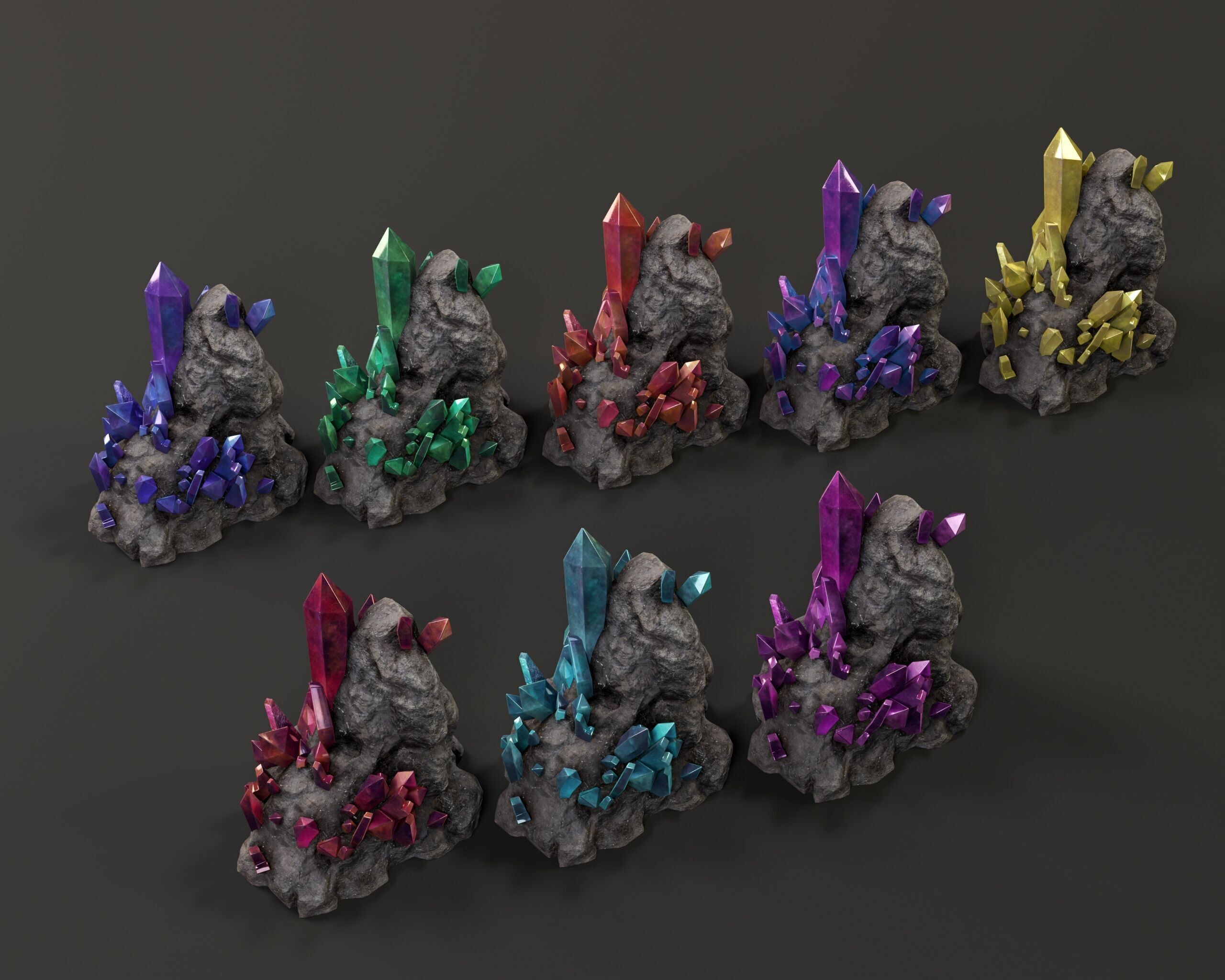 Crystal Ore Set 1 - 8 Colors Low-poly 3D model_4