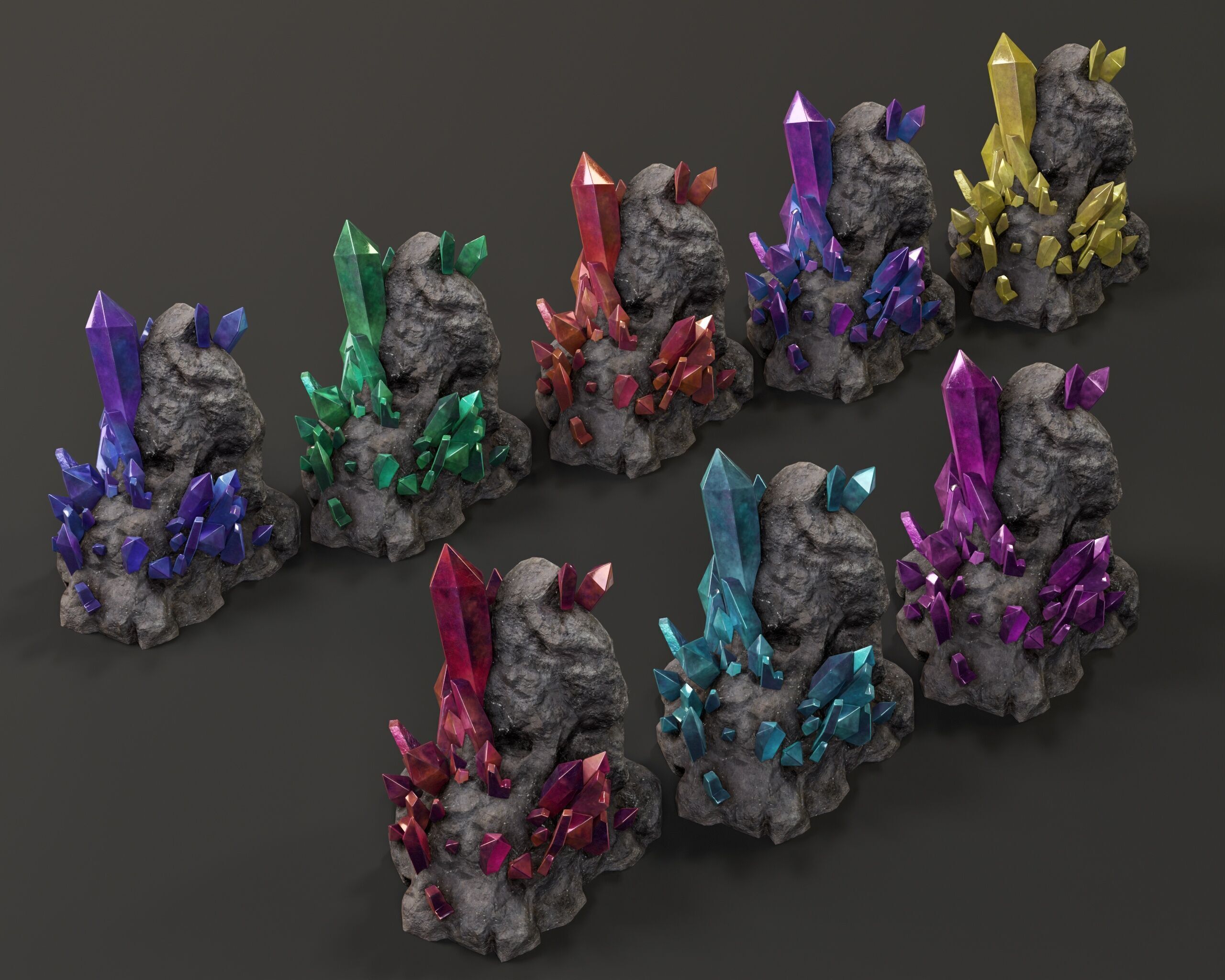 Crystal Ore Set 1 - 8 Colors Low-poly 3D model_2
