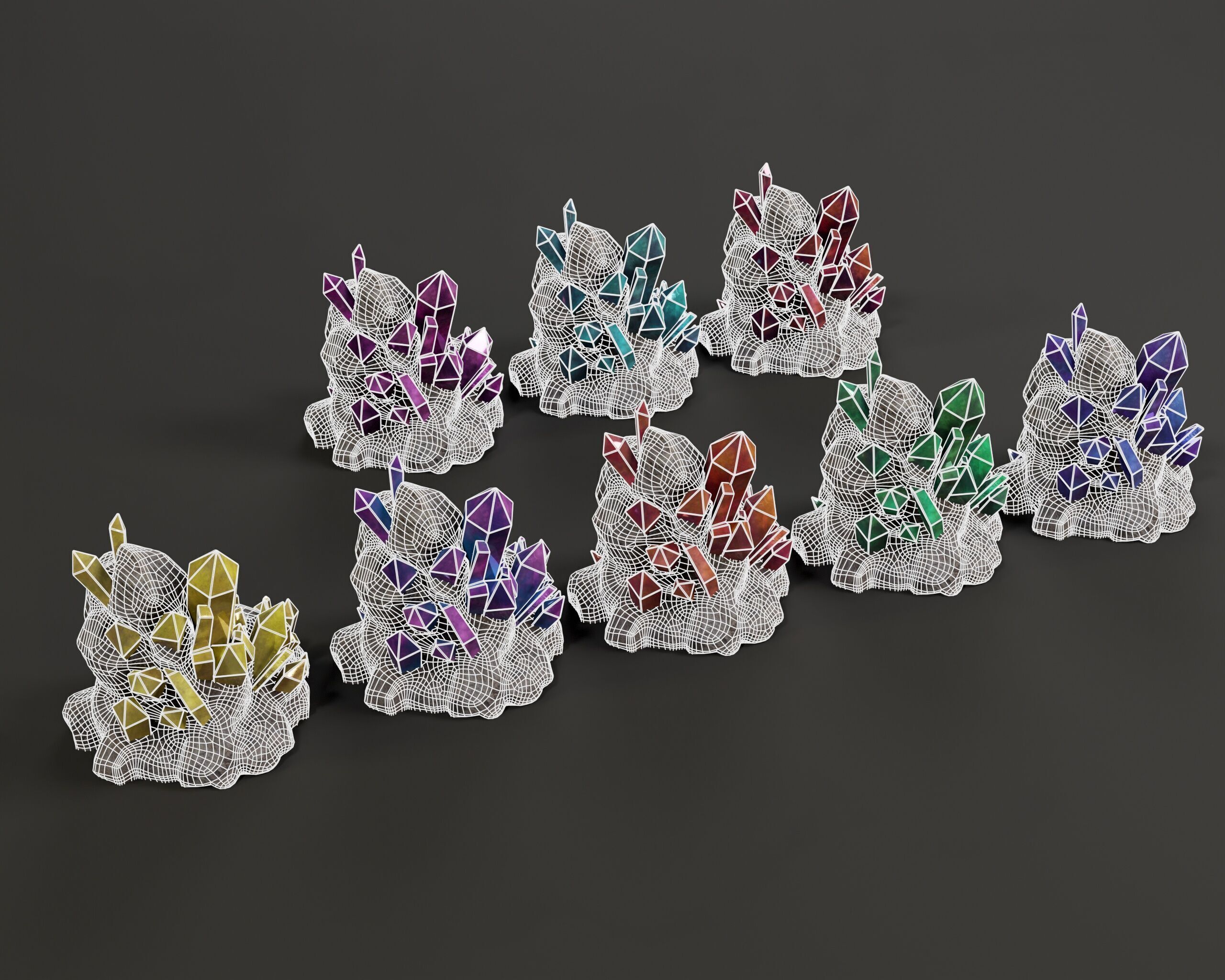 Crystal Ore Set 1 - 8 Colors Low-poly 3D model_9
