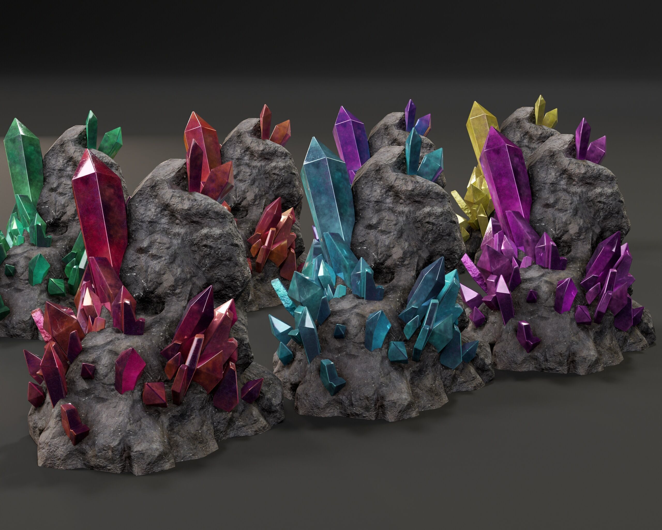 Crystal Ore Set 1 - 8 Colors Low-poly 3D model_6