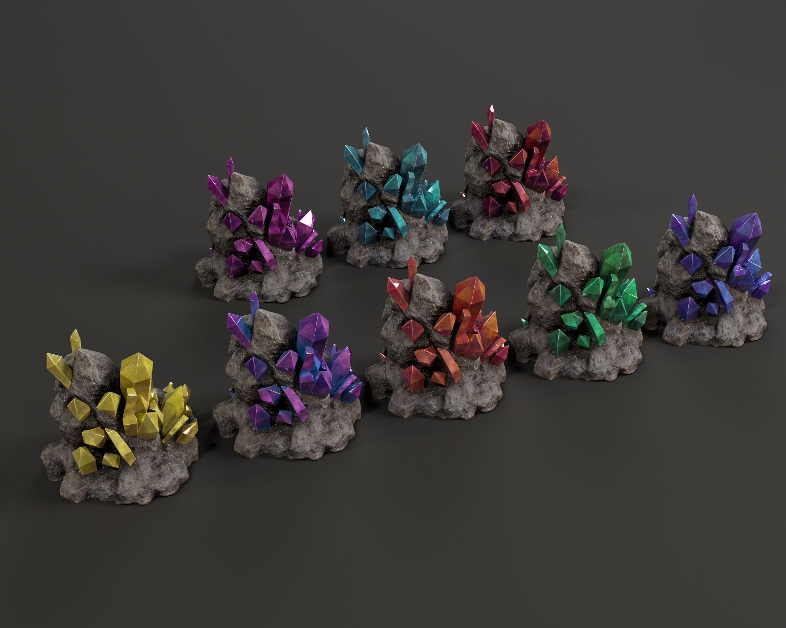 Crystal Ore Set 1 - 8 Colors Low-poly 3D model_8
