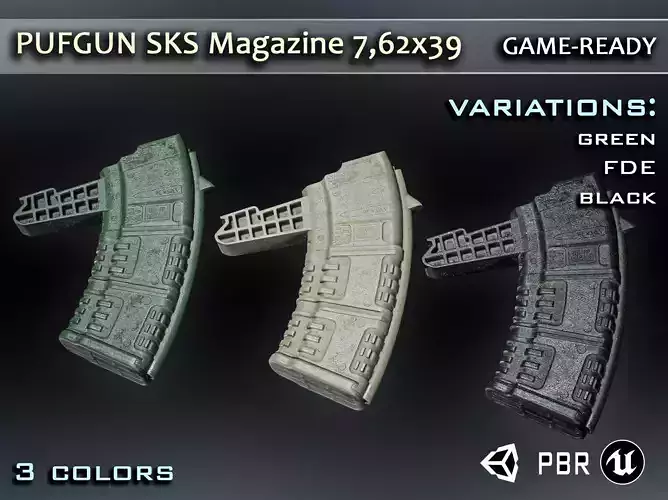 PBR pufgun SKS Magazine Game Ready Low-poly 3D model