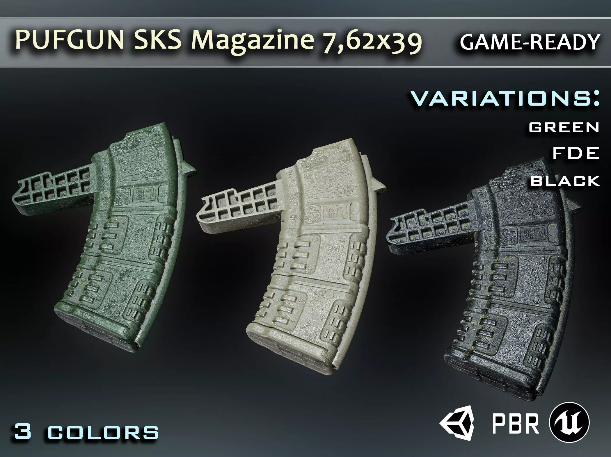 PBR pufgun SKS Magazine Game Ready Low-poly 3D model_0