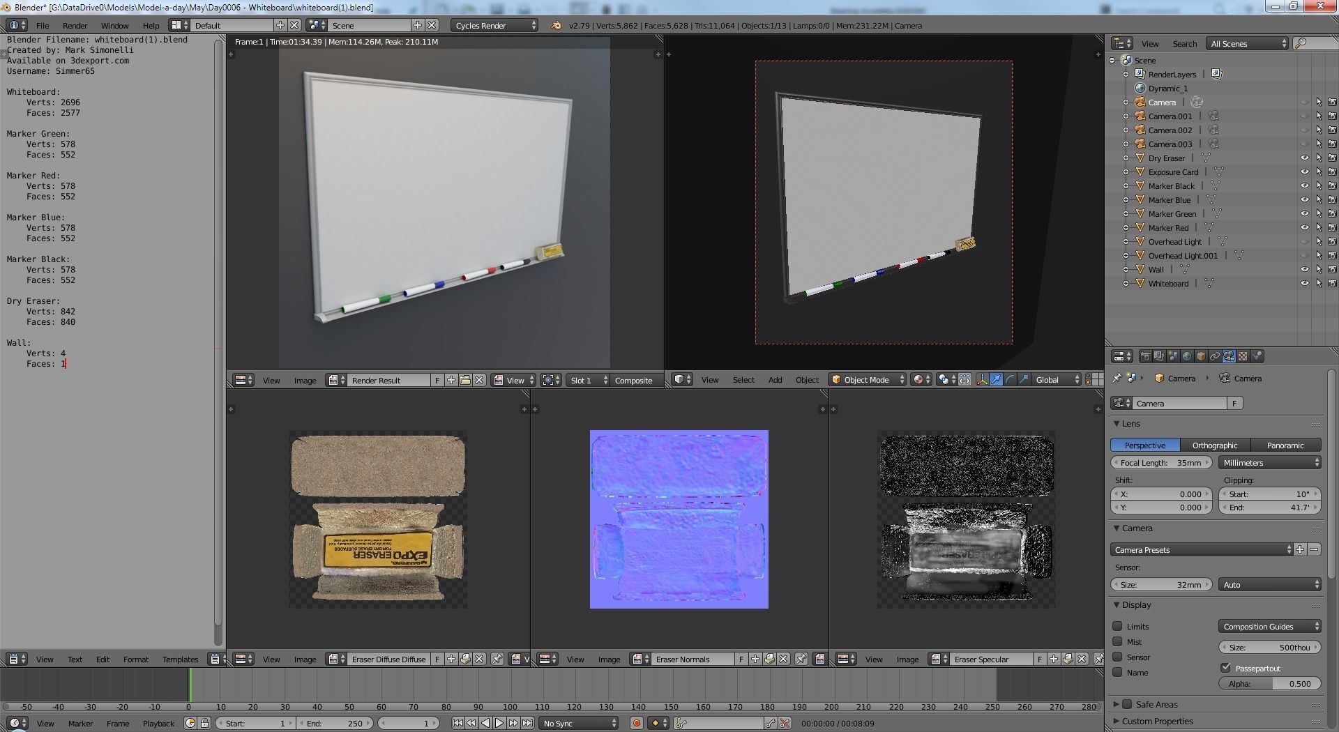 Whiteboard for Office or Classroom 3D model_7