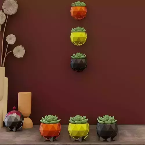 stl-Icosphere shaped wall and desk planters 3D print model