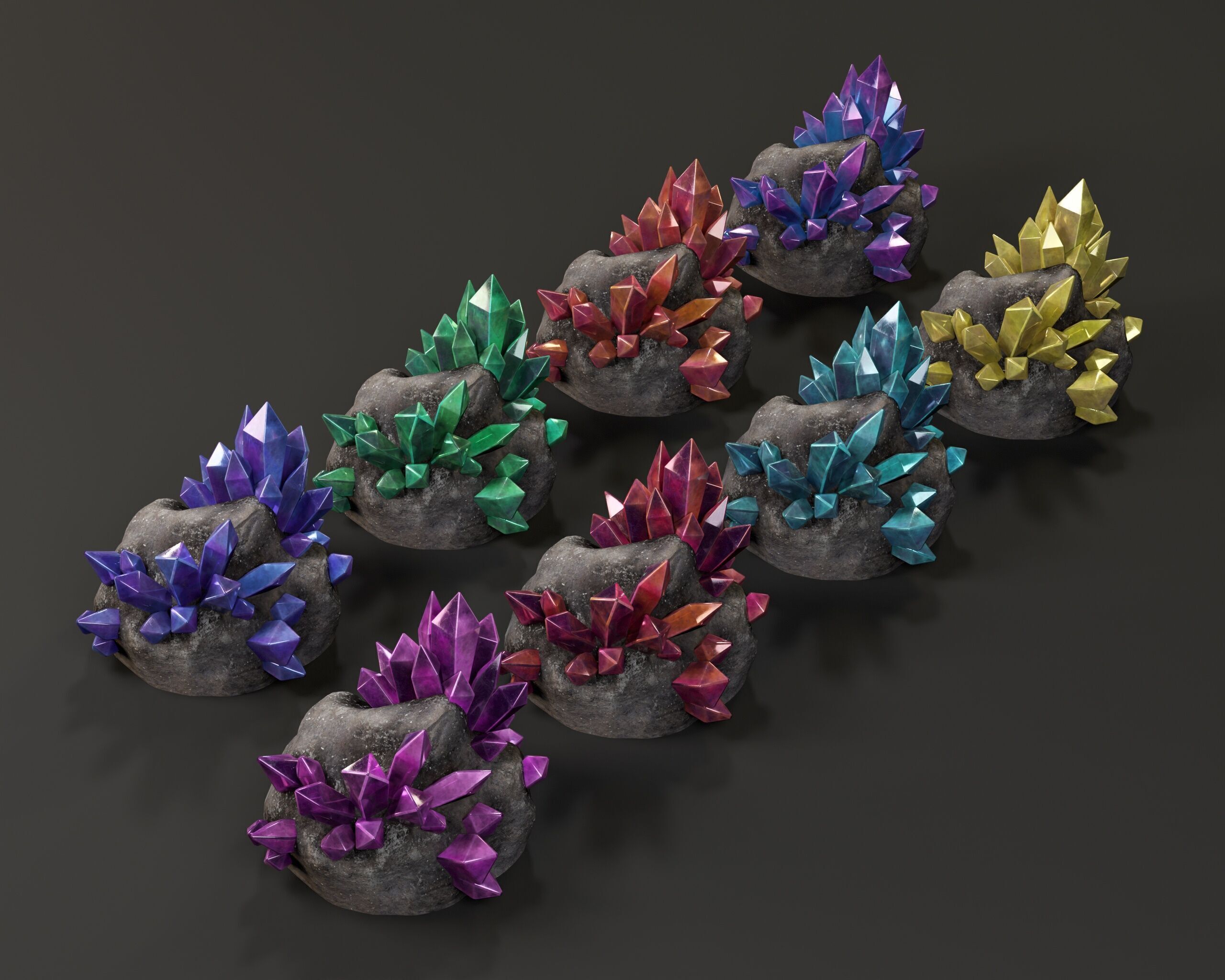 Crystal Ore Set 2 - 8 Colors Low-poly 3D model_4