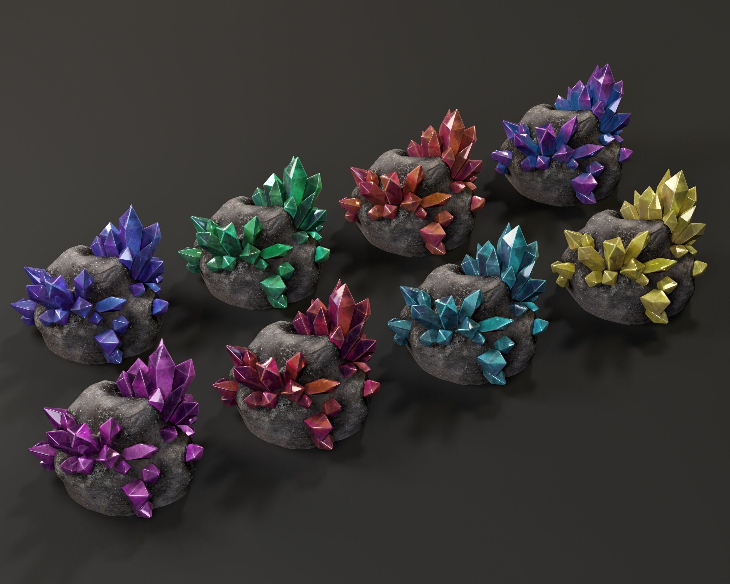 Crystal Ore Set 2 - 8 Colors Low-poly 3D model_2