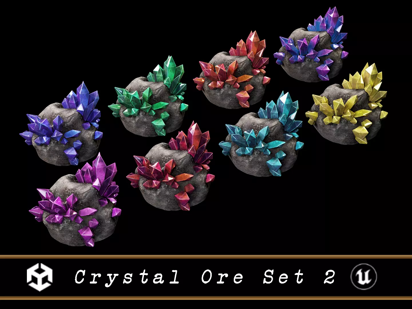 Crystal Ore Set 2 - 8 Colors Low-poly 3D model_0