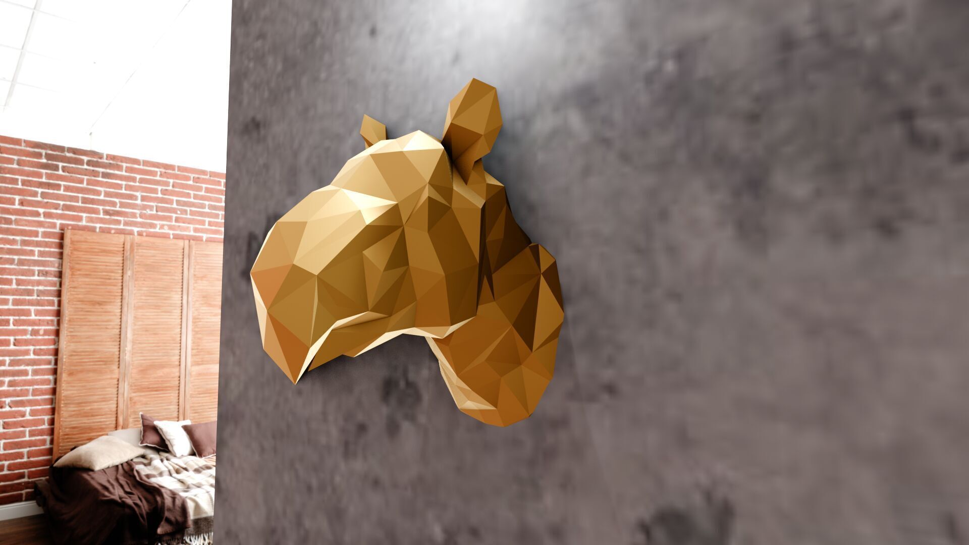 Paraceratherium lowpoly geometric Rhino head wallmount  STL 3D print model_2