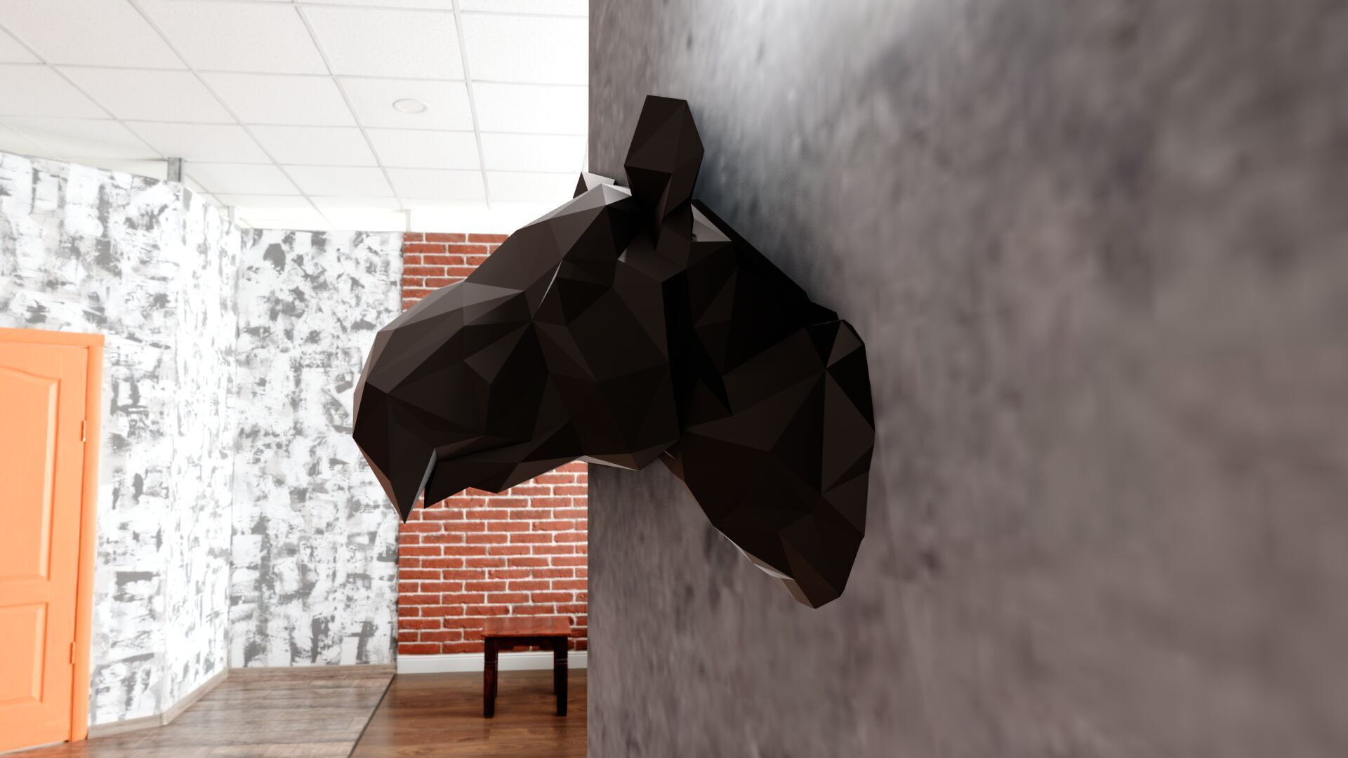 Paraceratherium lowpoly geometric Rhino head wallmount  STL 3D print model_3