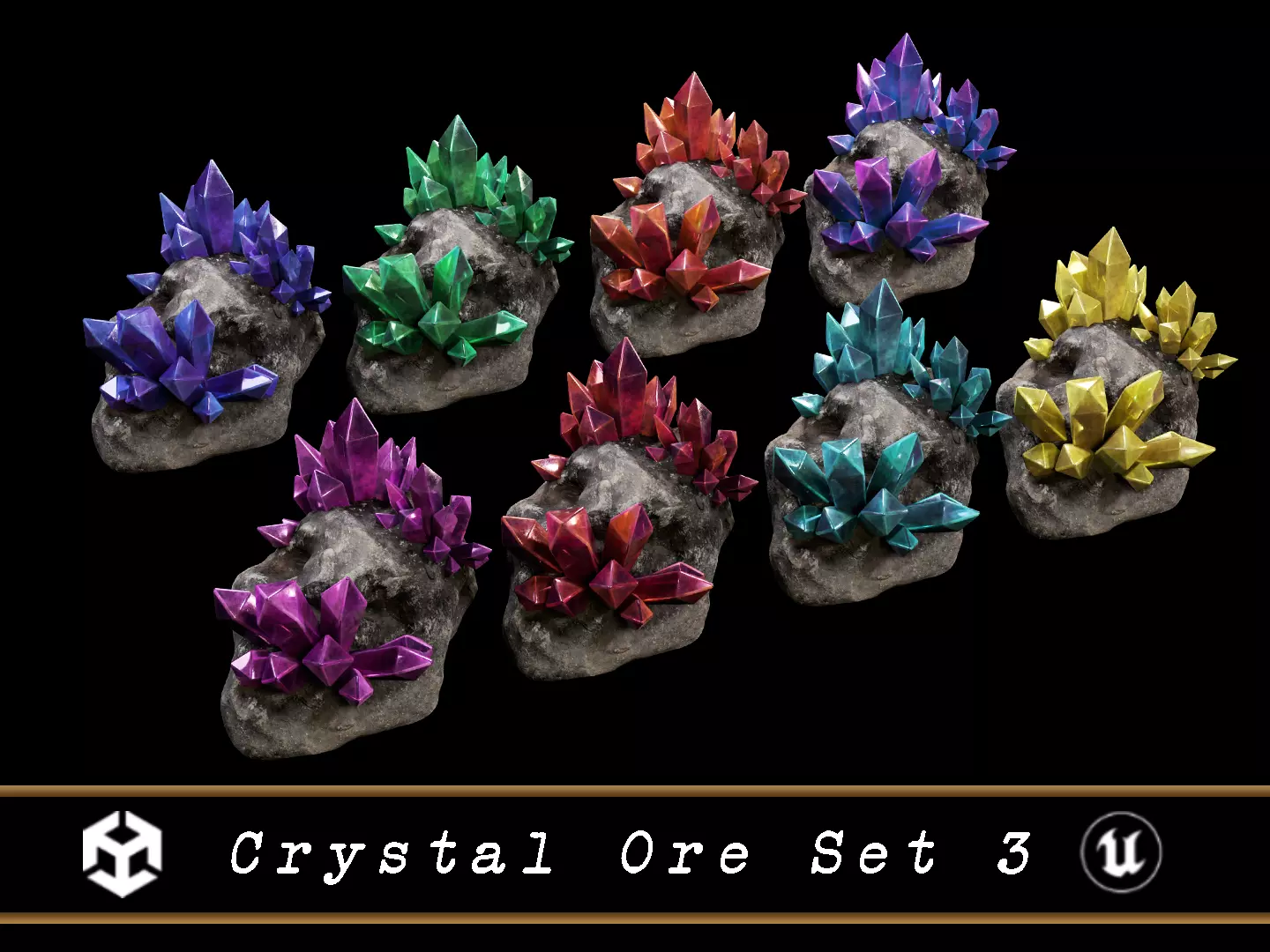 Crystal Ore Set 3 - 8 Colors Low-poly 3D model_0