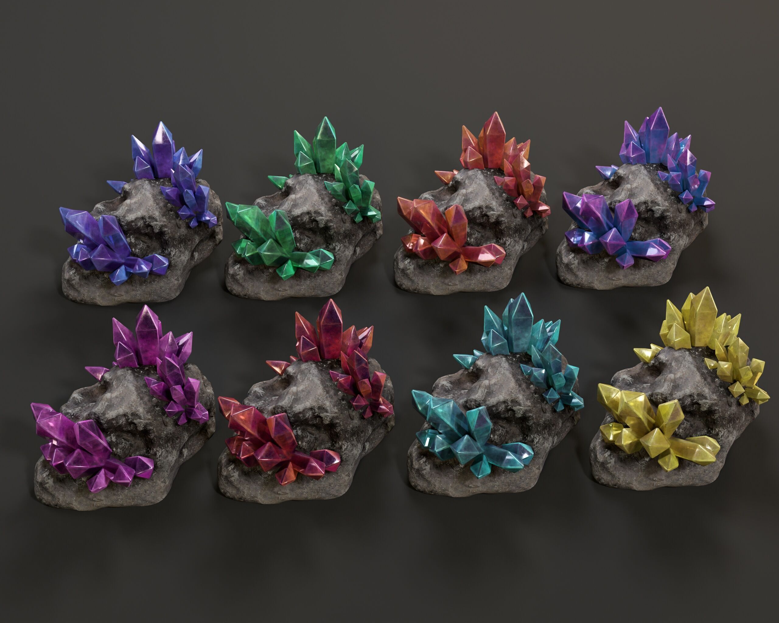 Crystal Ore Set 3 - 8 Colors Low-poly 3D model_4