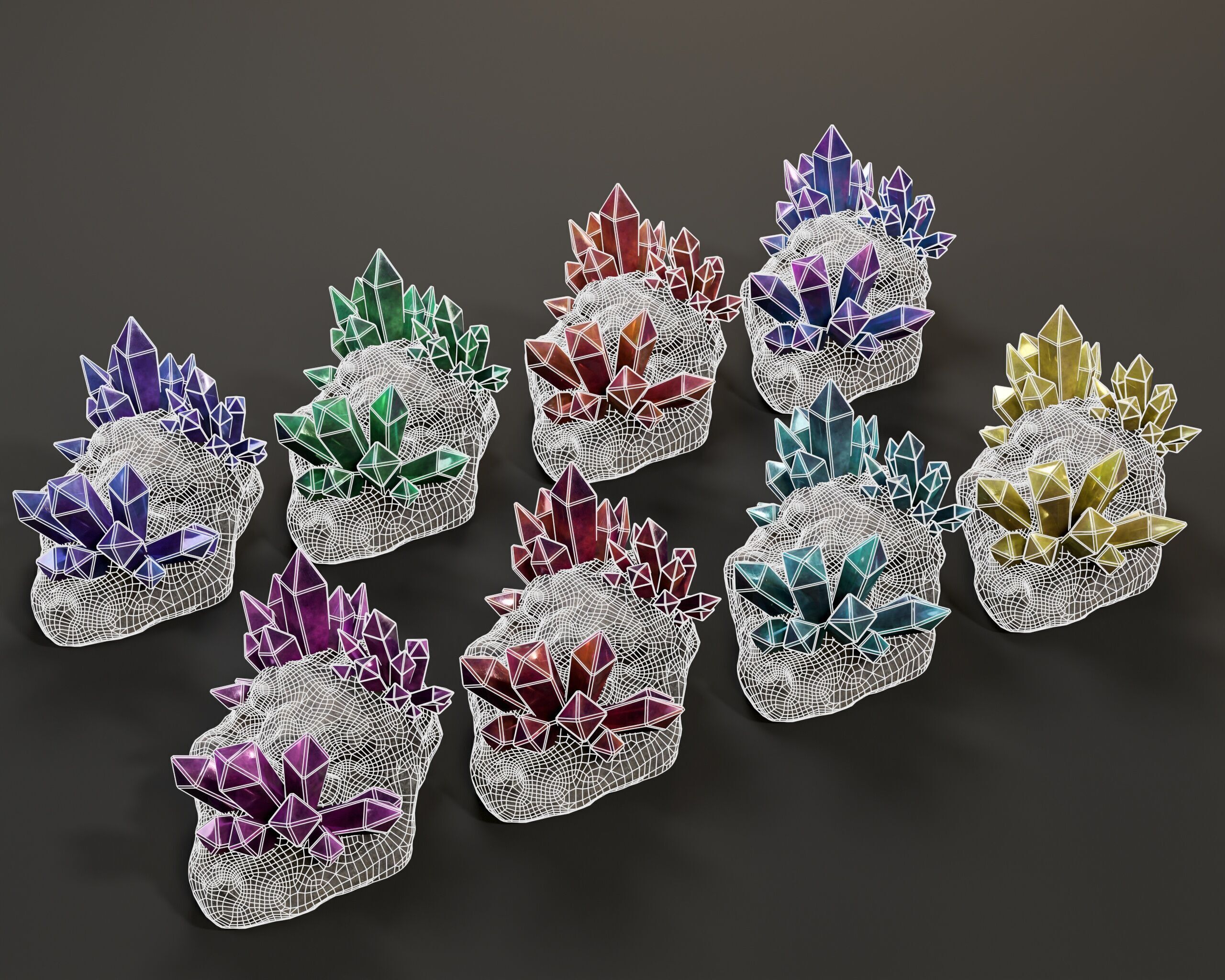 Crystal Ore Set 3 - 8 Colors Low-poly 3D model_3