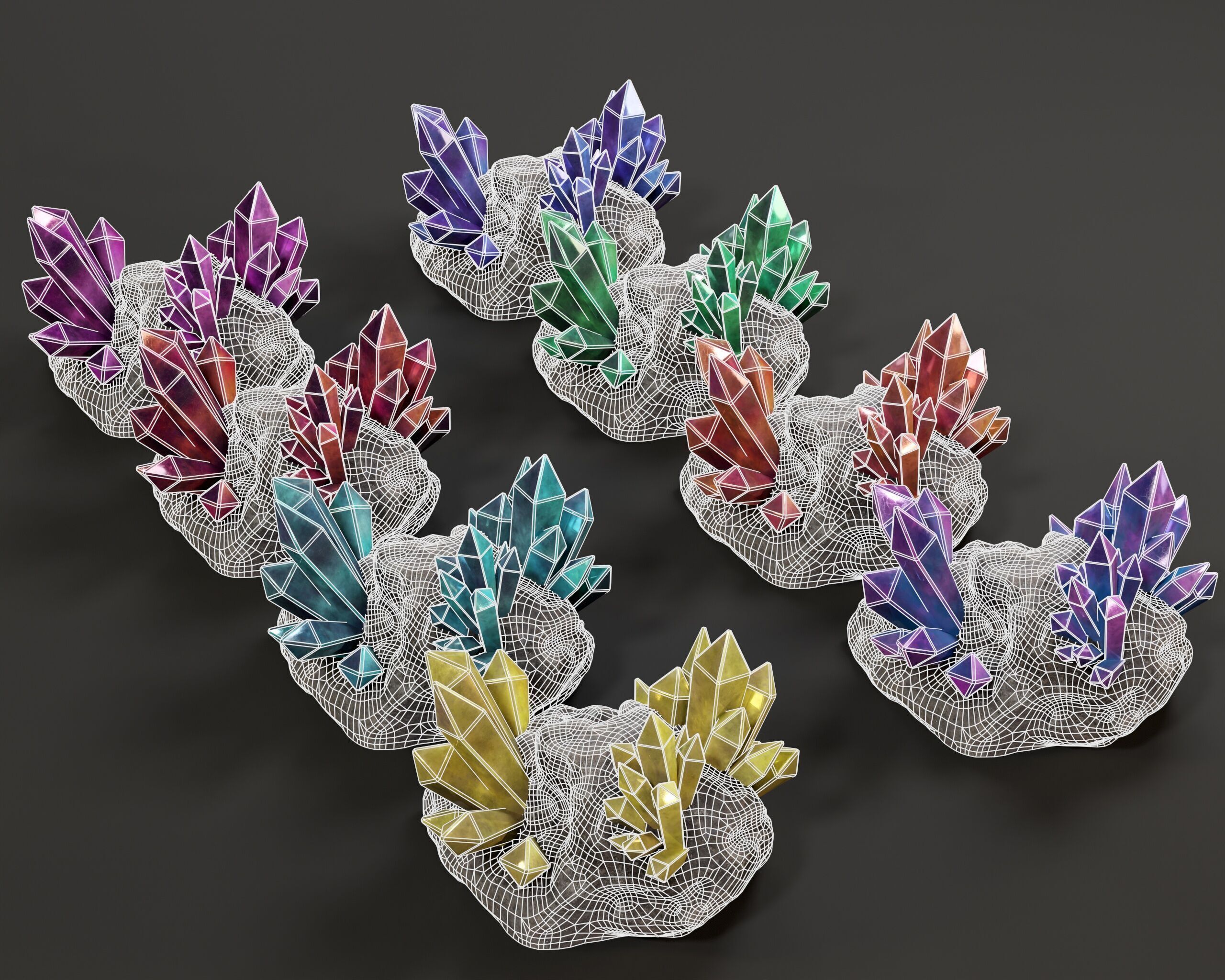 Crystal Ore Set 3 - 8 Colors Low-poly 3D model_7
