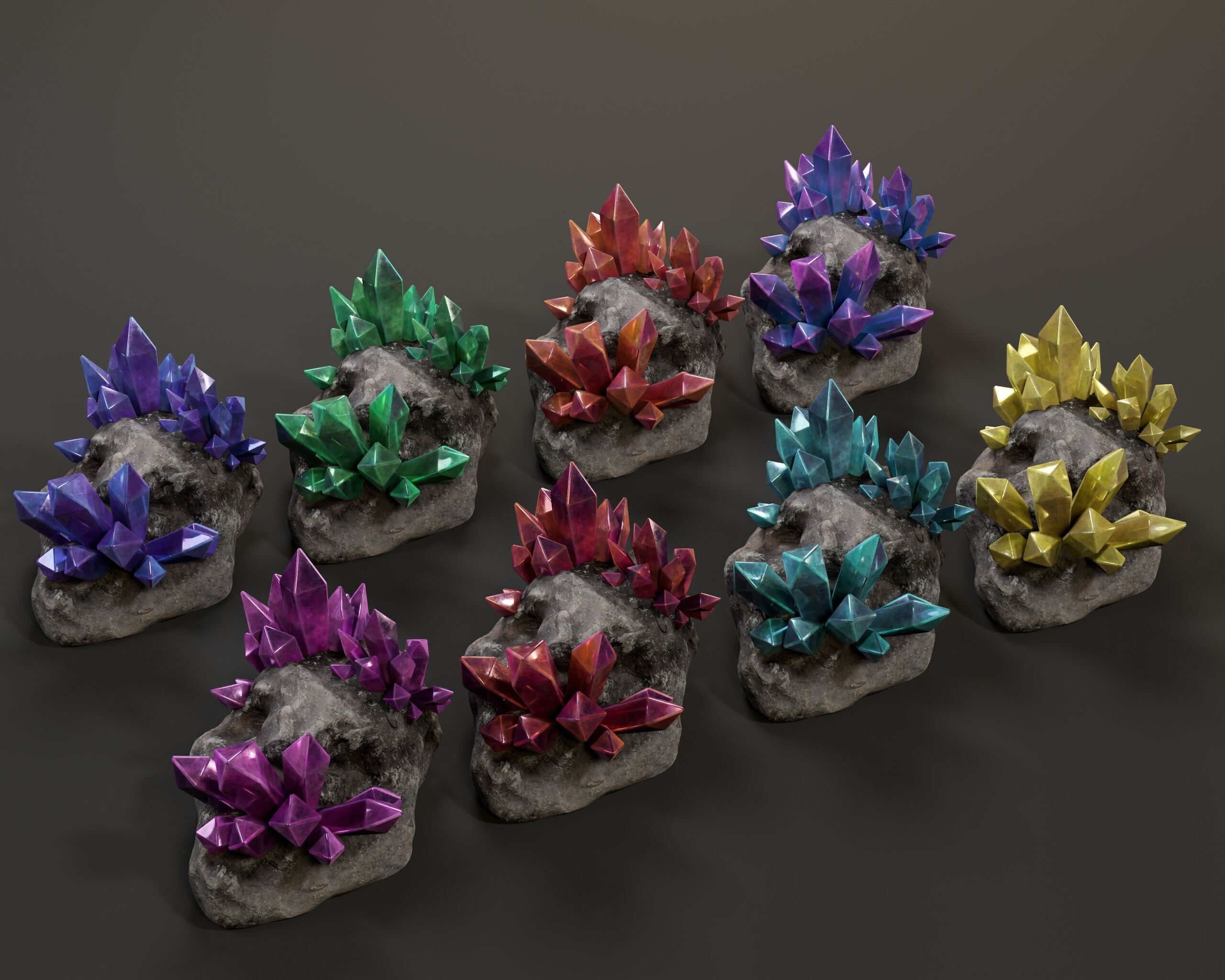 Crystal Ore Set 3 - 8 Colors Low-poly 3D model_2