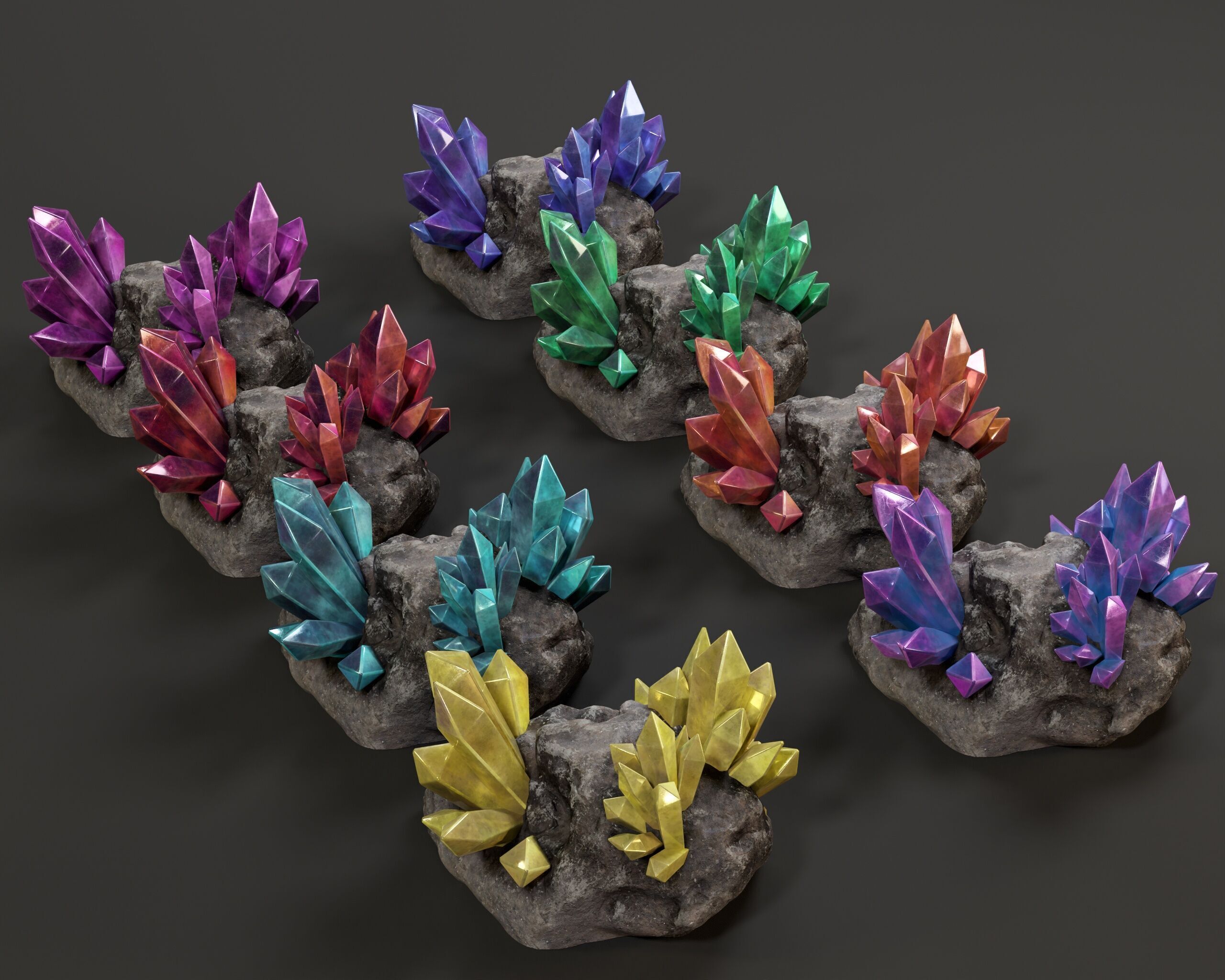 Crystal Ore Set 3 - 8 Colors Low-poly 3D model_6