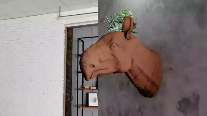 Paraceratherium prehistoric head wallmount planter pot STL