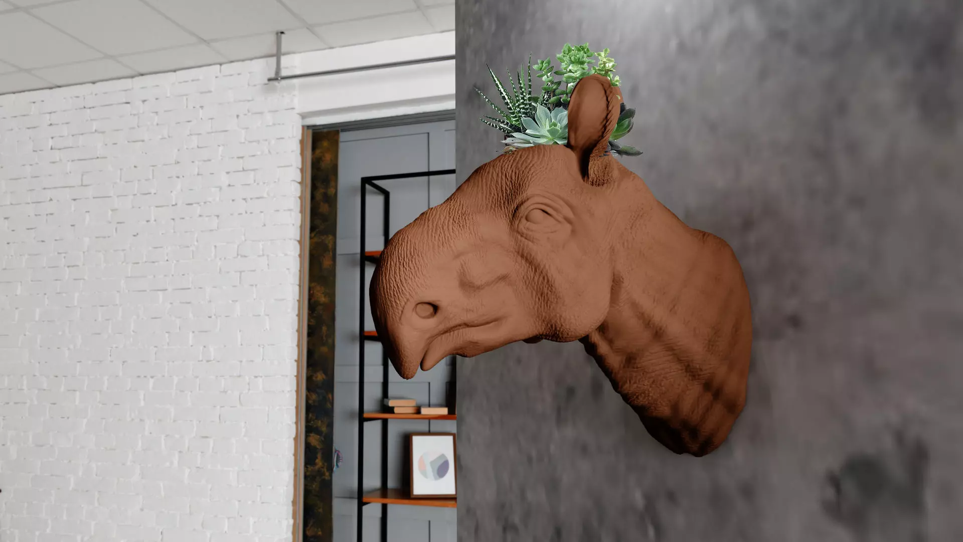 Paraceratherium prehistoric head wallmount planter pot STL 3D print model_0