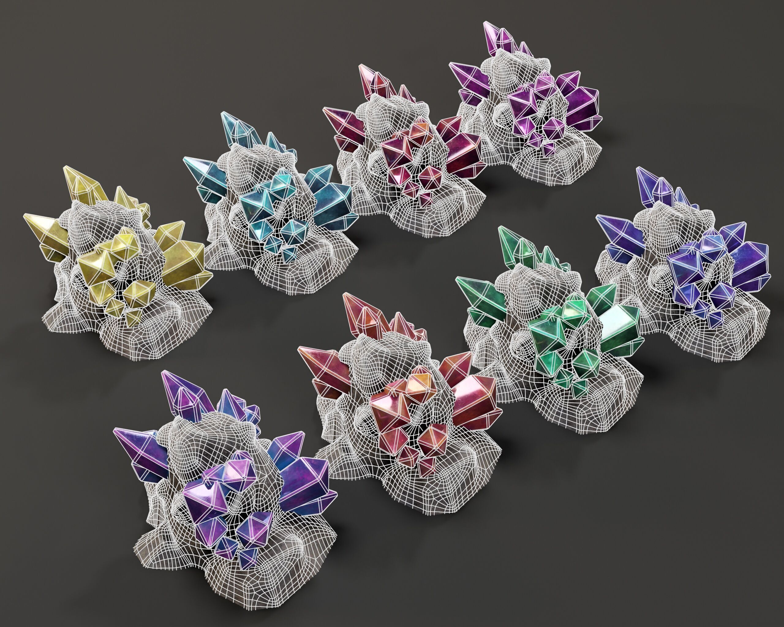 Crystal Ore Set 4 - 8 Colors Low-poly 3D model_5