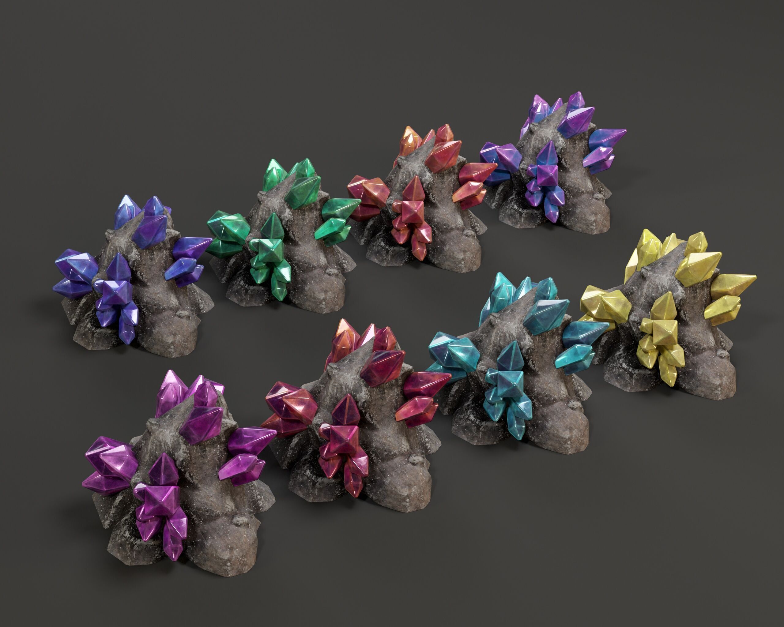 Crystal Ore Set 4 - 8 Colors Low-poly 3D model_2