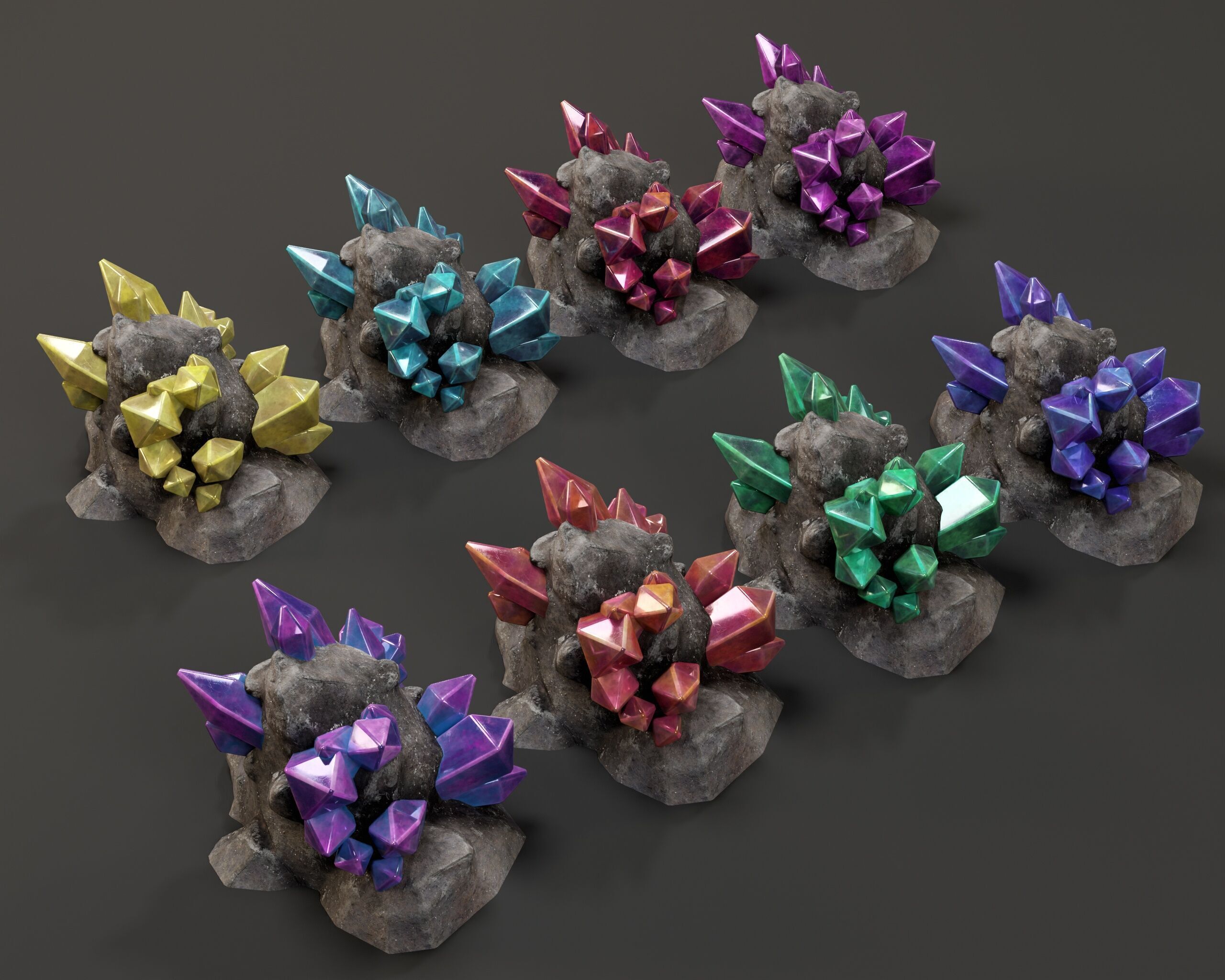 Crystal Ore Set 4 - 8 Colors Low-poly 3D model_4