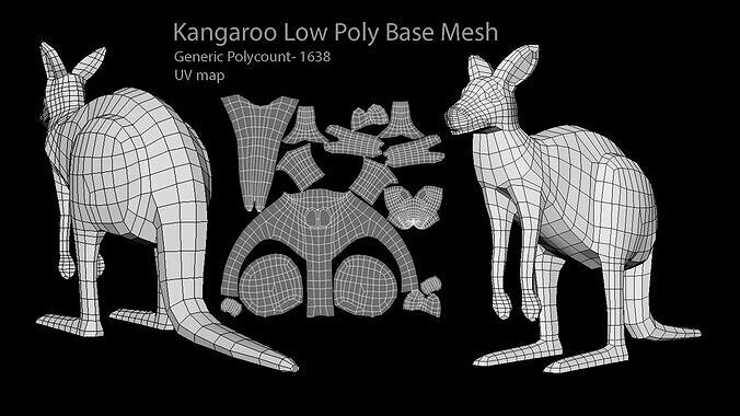 Kangaroo Model Low Poly  Base Mesh Low-poly 3D model